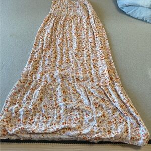 Pink Rose Cream Maxi Dress with Orange Floral Print